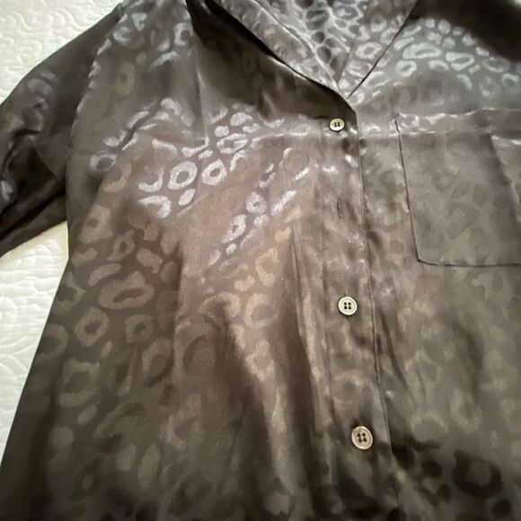 Self Esteem Blouse Black Leopard Print Long Sleeve Collared Button Front Size L - Picture 5 of 8